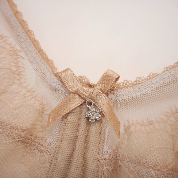 Wacoal Retro Chic Bra Size 36D Underwire Unlined Floral Sheer Lace 855186 Beige - Picture 9 of 11